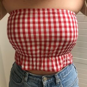 NWOT Plaid Strapless Crop top